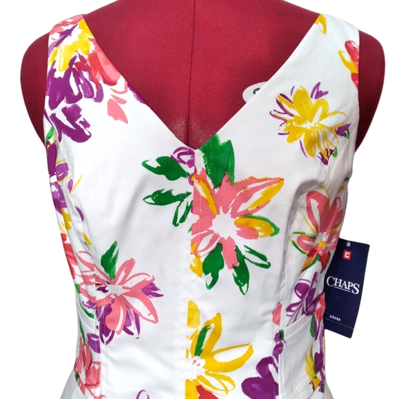 Chaps New Floral Jacquard Fit n Flare V-Neck Pleated Sleeveless Dress Size 4 NWT - Picture 3 of 16